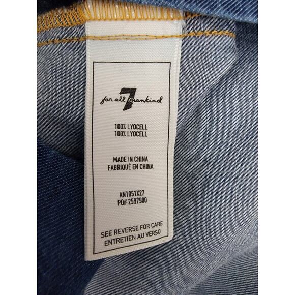 7 For All Mankind Chambray Mini Dress Women’s S Long Sleeve Western Dark Wash - Picture 9 of 9